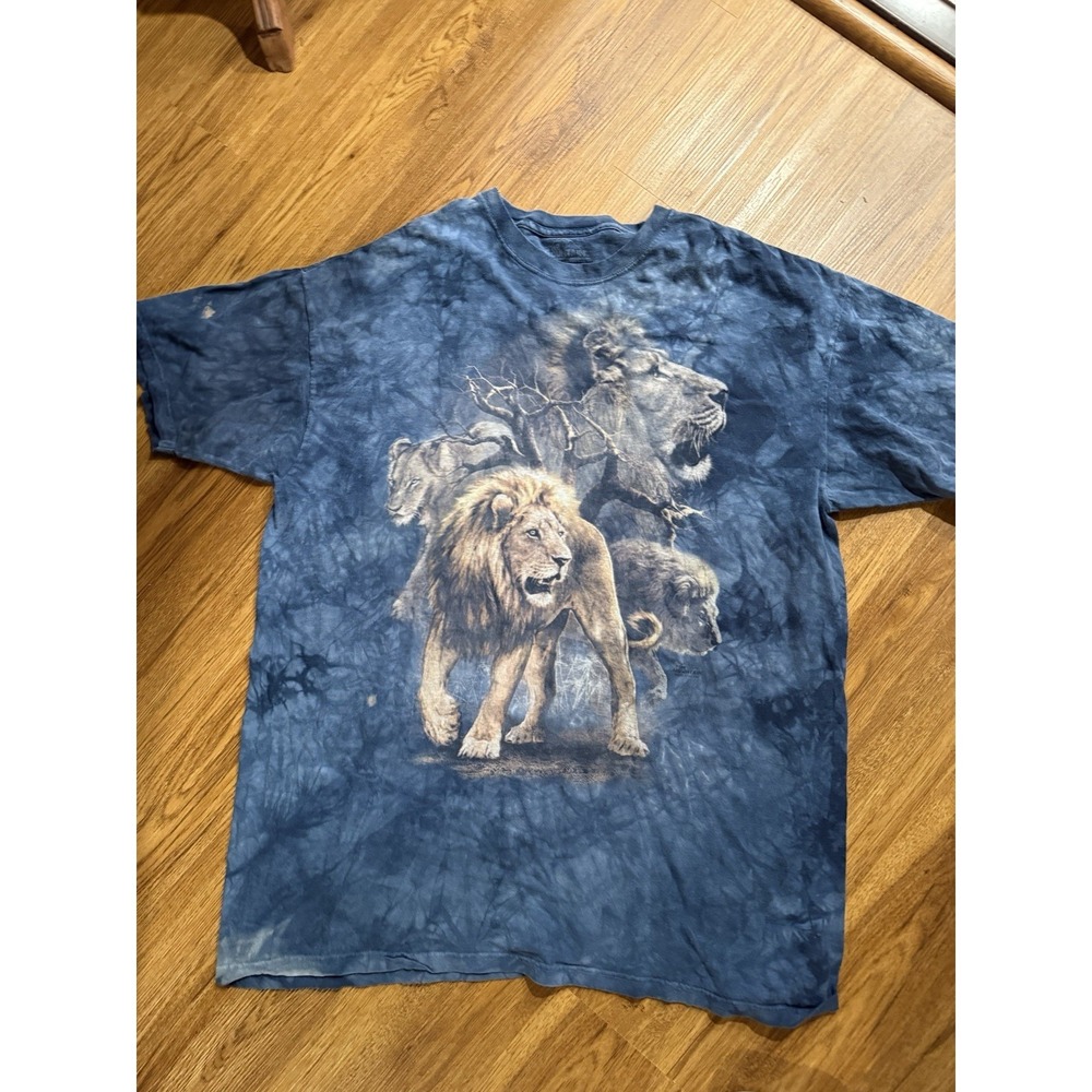 The Mountain Short Sleeve T-Shirt Lion Blue Tie-Dye Cotton 3XL